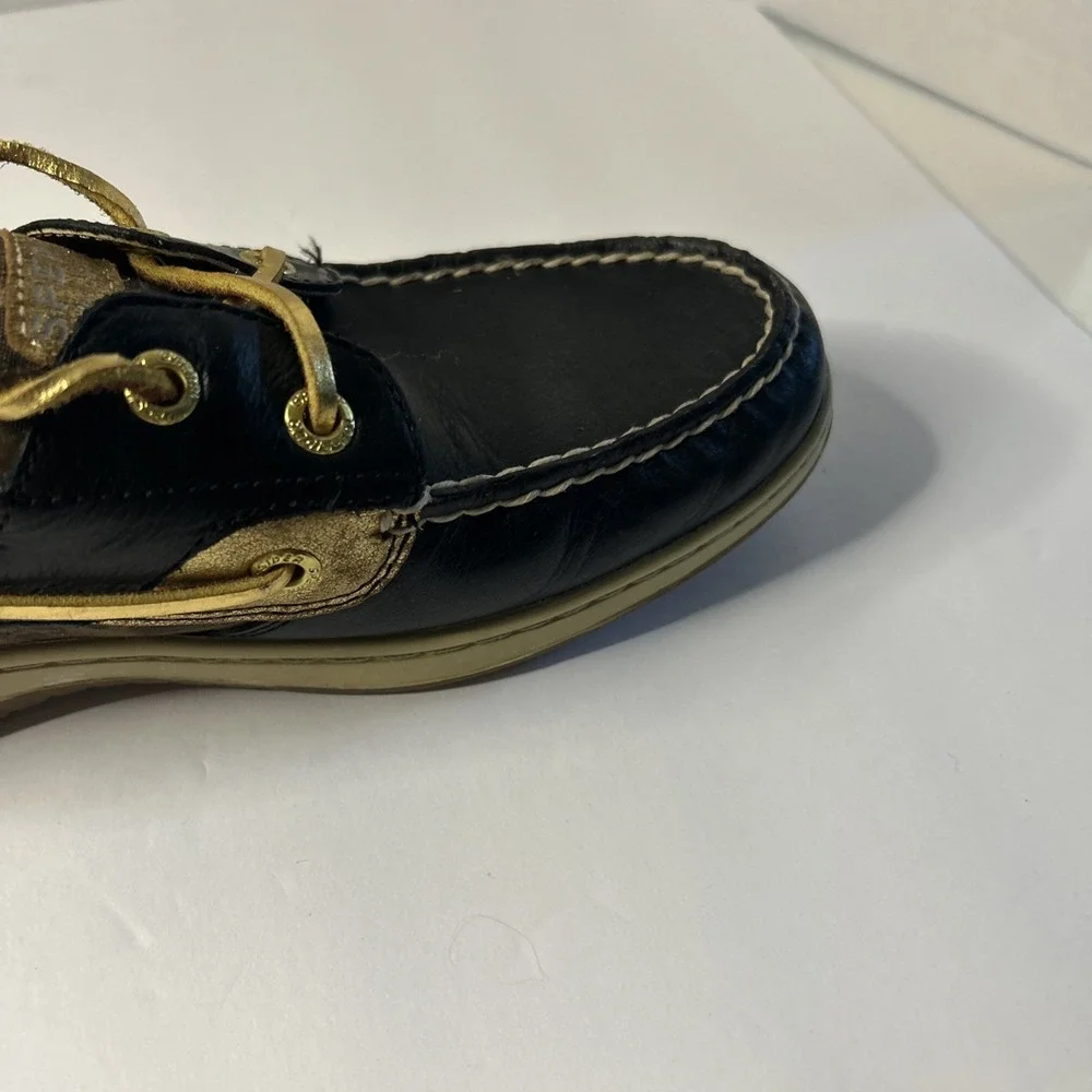 SPERRY TOP-SIDER BOAT SHOES BLACK/GOLD METALLIC SPARKLE WOMEN'S 8 M LEATHER